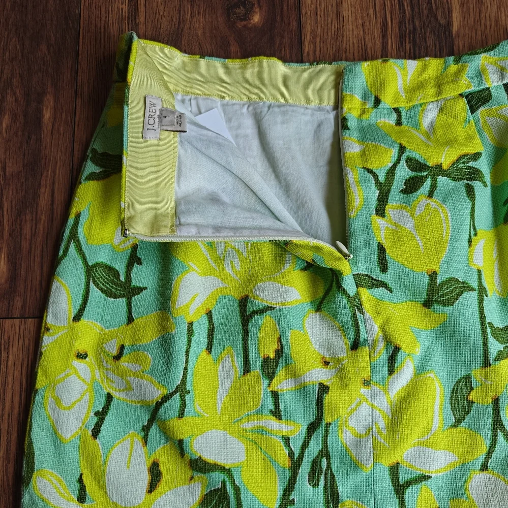 J. Crew Cotton Tweed Floral Mini Skirt Women's 4 Pleated Yellow‎ Seafoam Woven